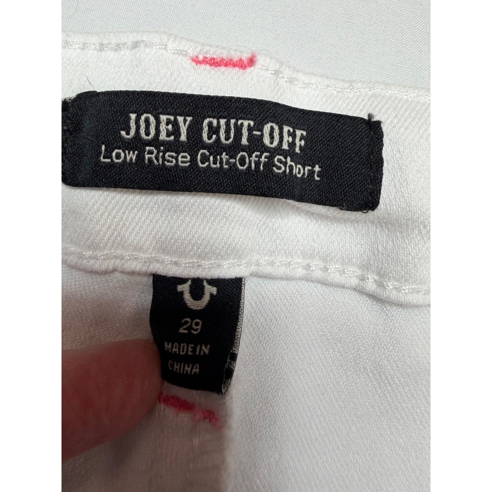 True Religion Joey Cut Off Shorts White Pink Stitch Low Rise Flap Pocket W29 NWT - Picture 11 of 16